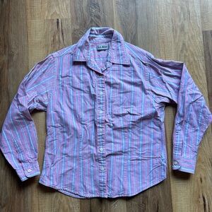 L.L. Bean women’s cotton Pink & blue Striped Button-Down Shirt